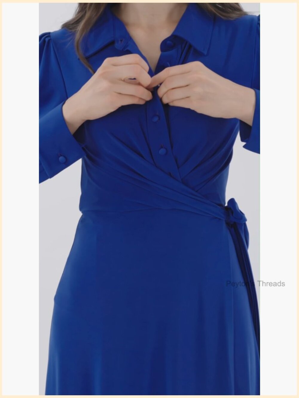 Long Sleeve Flowy Wrap Collar Midi Dress - Modest Office - Picture 7 of 7